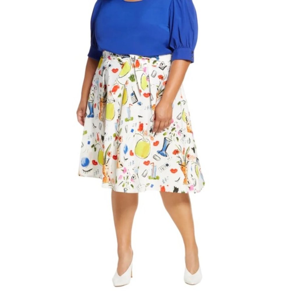Eloquii Conversational Print Midi Skirt